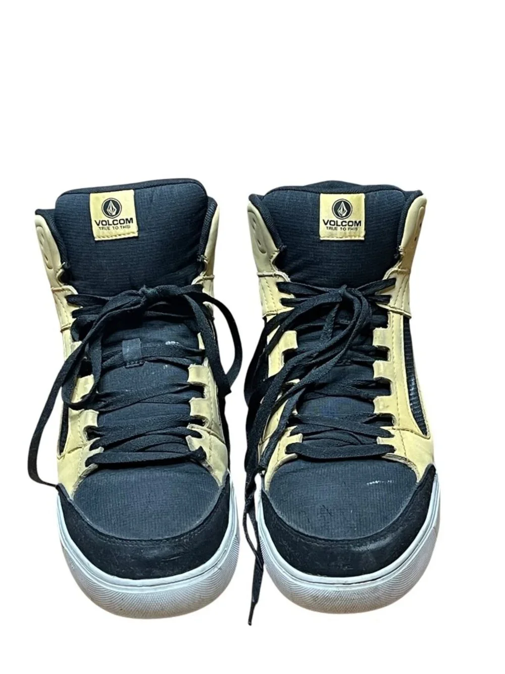 Volcom Mens Size 12 Black & Beige High-Top Shoes With Leather Upper